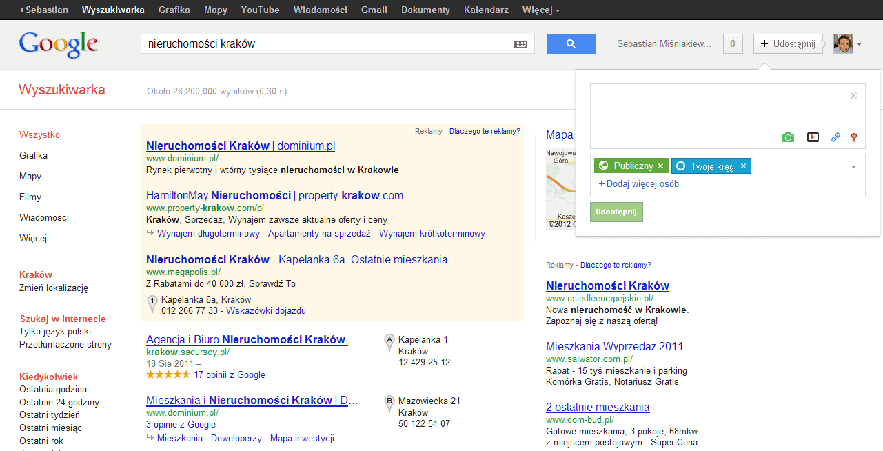 Wysyłanie informacji na Google+ z wyszukiwarki z poziomu SERPów