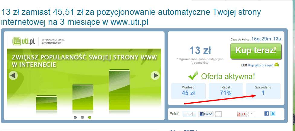 Sweetdeal 13 zł zamiast 45 51 zł za pozycjonowanie automatyczne Twojej strony internetowej na 3 miesiące w www.uti.pl Sweetdeal 13 zł zamiast 45 51 zł za pozycjonowanie automatyczne Twojej strony internetowej na 3 miesiące w www.uti.pl