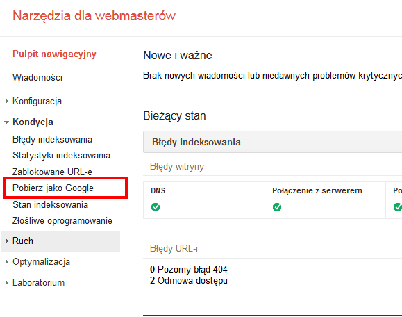 Pobierz jako Google - menu w Narzędziach