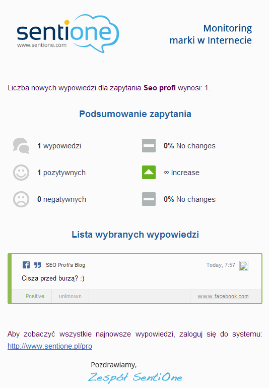 Sentione - powiadomienie o nowym wpisie na Facebooku