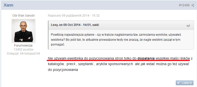 Twórca e-weblinka nie używa go do pozycjonowania
