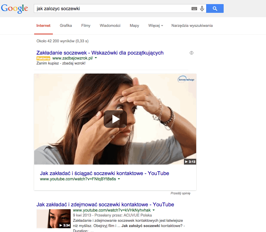Youtube w wynikach wyszukiwania na TOP1