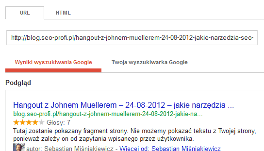 Rich snippets - podgląd strony z narzędzia