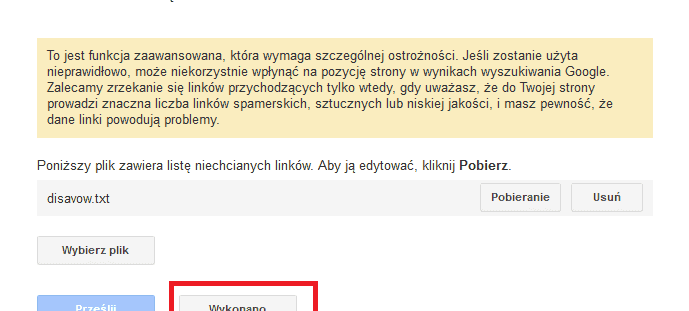 Wysłanie linków zrzeczenia się
