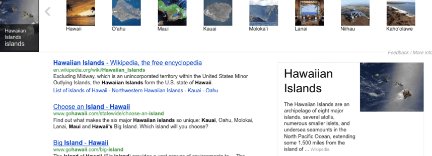 Hawaje w SERPach w Google GB