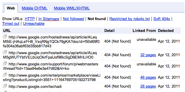 Błędy 404 Google