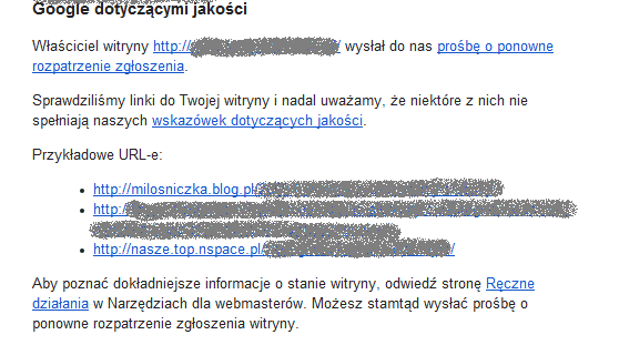 Przykładowe linki odpowiadające za ręczny filtr od Google