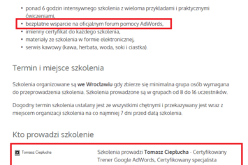 Forum Adwords a szkolenie z Google Analytics Trenera Google Tomasza Ciepłucha